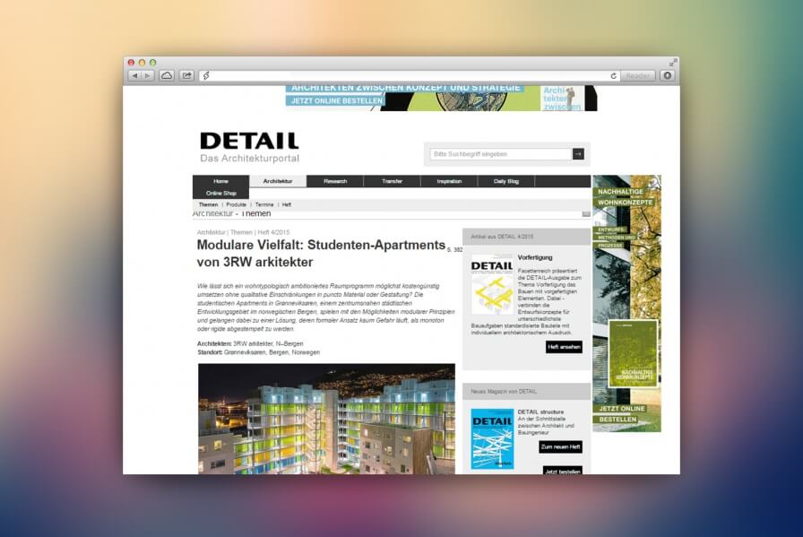 Grønneviksøren Student Apartments is featured in the April issue of DETAIL.