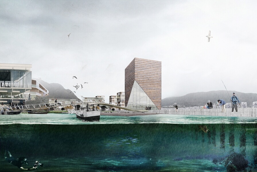 Sixten Rahlff, Jerome Picard from 3RW, Vivian Garnes from Plottaplan and Christian Mong present the final study for Fosnavåg masterplan