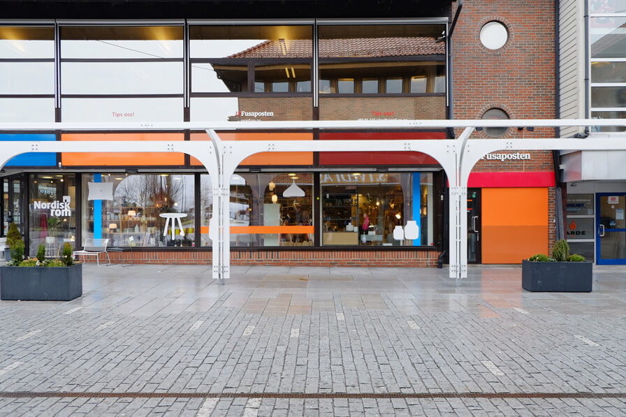 On site in Osøyro where the new canopies of the 3RW-designed updated public square are in place