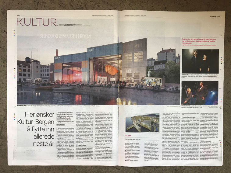 Presentert i dagens Bergens Tidende – vårt forslag til adaptiv gjenbruk av Kjødehallen